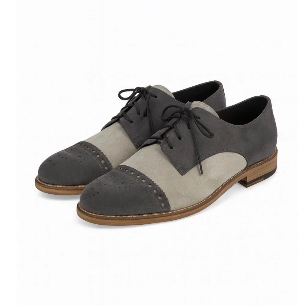 New Girotti Men’s Suede Oxford Lace Up Shoes Gray Cream Two Tone US 7 l 40